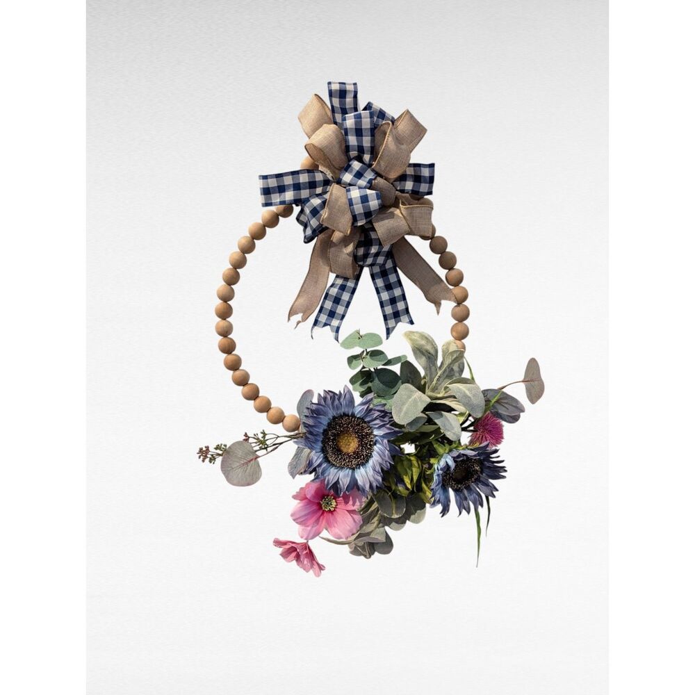 Handmade with beaded wire with ribbon, sunflowers & greenery wreath